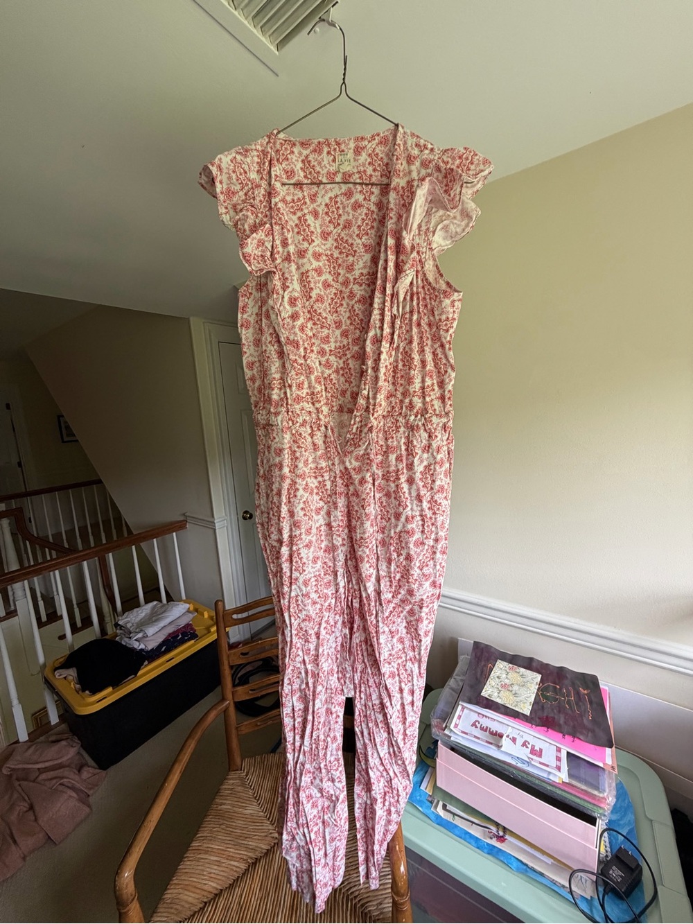 Floral Pink Ruffled Sleeve V-Neck Jumpsuit
